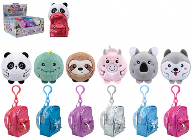 (Mis 0) ANIMALETTI IN ZAINETTO PORTACHIAVI Peluche 11cm c/backclip 6ass In espo da 12pz…x12…x96